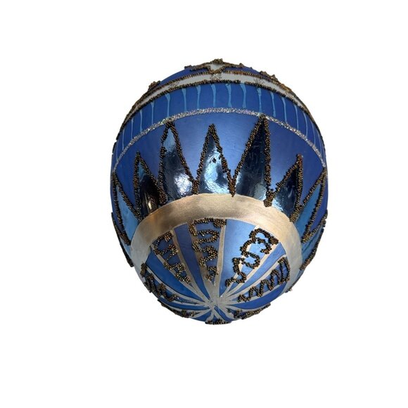 Handcrafted Blue Glass Ornament With Black & Silver Glitter Details 5" Holiday D - Picture 3 of 6